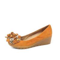 Teenmix 天美意2012秋季土黄羊绒/黄丝印豹纹羊女皮鞋AF101D 36