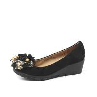 Teenmix 天美意2012秋季黑羊绒/黄丝印豹纹羊女皮鞋AF102D 39