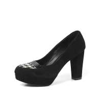 Staccato 思加图2012秋季黑色羊绒面皮/黑白色毛线布女皮鞋9AG29D 34