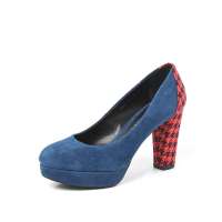 Staccato 思加图2012秋季深蓝色羊绒面皮/兰红色花纹布女皮鞋9AG31D 37