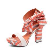 Staccato 思加图2012年夏季白色绵羊皮/粉红色印花布女皮鞋9CN15D 36