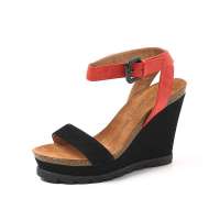 Staccato 思加图2012年夏季红色压花羊皮/黑色羊绒面皮女皮凉鞋9GL04D 39