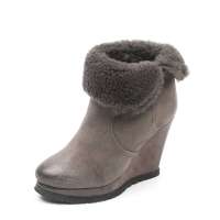 Staccato 思加图军绿色羊绒镶色女皮靴(毛里)EI508M 35