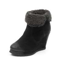 Staccato 思加图黑色羊绒镶色女皮靴(毛里)EI508M 38