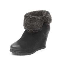 Staccato 思加图黑色羊绒镶色女皮靴(绒里)EI508R 33