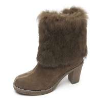 Belle 百丽2012秋季卡其绿牛京/卡其色兔毛女低靴(绒里) 77-215 34