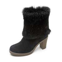 Belle 百丽2012秋季黑色牛京/黑色兔毛女低靴(绒里) 77-215 35
