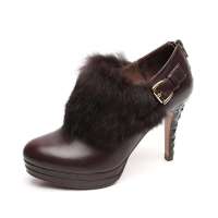 Senda 森达2012秋季优雅OL真皮兔毛厚底踝靴棕色4IW63D 35