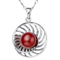 易燃火山925纯银镀白金天然红玛瑙项链SYP0277R