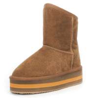 SELFTREND涉趣新款雪地靴真皮松糕增高中筒冬靴雪地靴女式靴子W14611知性栗色37码