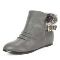 SELFTREND涉趣新品短靴子兔毛金平底内增高女靴单鞋女鞋W14708灰色35码