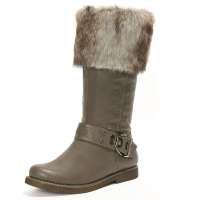 SELFTREND涉趣复古金属绊扣装饰翻折两穿毛筒帅气平底长靴拉链军靴W14033灰色39码