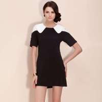 TS领子肩部撞色连衣裙(多色)S0278081(黑色/L)