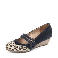 Teenmix 天美意2012秋季豹纹马毛拼接坡跟鞋蓝色6EF08D 40