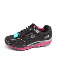 Skechers斯凯奇 女式 动感系带网布PU健步鞋 12405C/BKHP(黑色) 36