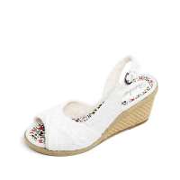 Skechers斯凯奇2012春夏白色女子坡跟凉鞋37830/W HT 37