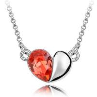 艾瑞卡  听雨水晶桃心项链 vivi杂志款锁骨链 浪漫礼物 水莲红