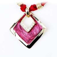 艾瑞卡  方块滴釉项链 波西米亚风 民族风  玫红色