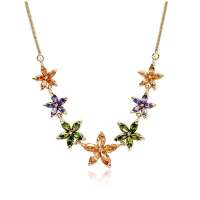 艾瑞卡  欧美奢华AAA锆石七彩樱花项链 七朵爱妻项链 生如夏花 彩色