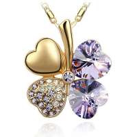 艾瑞卡  幸福四叶草水晶项链 玫瑰花朵吊坠 金色+紫