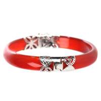 金陵十二钗 红色玛瑙边镶蝴蝶花形纯银手镯hmgb0002
