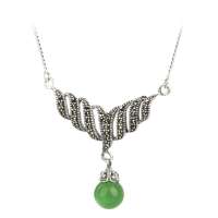 金陵十二钗 复古纯银冥想坠绿玛瑙项链hqhn0004