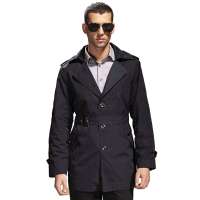 LESMART莱斯玛特男士修身单排扣风衣百搭外套MDFY11012-2(深蓝色/S)