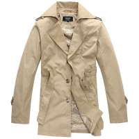 LESMART莱斯玛特男士修身单排扣风衣百搭外套MDFY11013-2(卡其色/M)