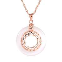 艾瑞卡银饰 925纯银平安扣项链 镀玫瑰金猫眼石吊坠 复古 金色