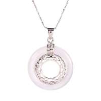 艾瑞卡银饰2013新款 925纯银平安扣项链 镀玫瑰金猫眼石吊坠 复古 银色