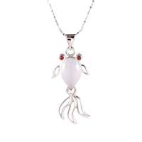 艾瑞卡银饰 925纯银玫瑰金项链猫眼石小鱼儿吊坠 银色