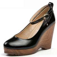 FUGUINIAO富贵鸟新款牛漆皮防水台高跟女鞋F29G511-1黑色34码