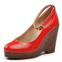 FUGUINIAO富贵鸟新款牛漆皮防水台高跟女鞋F29G511-1西瓜红38码