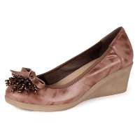 FUGUINIAO富贵鸟羊皮结水晶流苏坡跟女鞋 R29H927K杏色38码