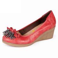 FUGUINIAO富贵鸟羊皮结水晶流苏坡跟女鞋 R29H927K桔红38码