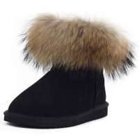 JUMBOUGG简帛J系列狐狸毛牛皮超低筒雪地靴女款短靴3220黑色39