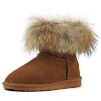 JUMBOUGG简帛J系列狐狸毛牛皮超低筒雪地靴女款短靴3220栗色37