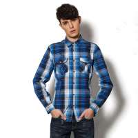 SPORTICA斯波帝卡经典蓝色格子双袋长袖衬衫经典11152248蓝色(XL)