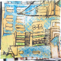 SKT城市之光油画大方巾90YF008-5黄色