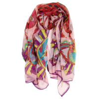 SKT孔雀之舞雪纺大方巾140YF3104-1粉红色