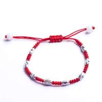 沐恩 S925纯银饰品 路路通转运珠红绳手链本命年必备 年年好运 0245