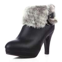 Caerphilly卡芙琳仿兔毛水钻高跟秋季短靴女靴CL021-25 黑色36