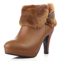 Caerphilly卡芙琳仿兔毛水钻高跟秋季短靴女靴CL021-25 驼色38