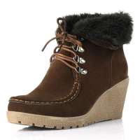 Caerphilly卡芙琳坡跟雪地靴裸靴秋季短靴女靴CL029-16 咖啡色毛里36