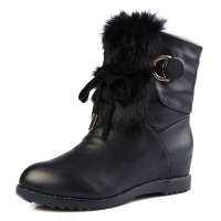 Caerphilly卡芙琳新品真兔毛蝴蝶结内增高秋季短靴雪地靴CL1116 黑色38