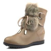 Caerphilly卡芙琳新品真兔毛蝴蝶结内增高秋季短靴雪地靴CL1116 卡其色38
