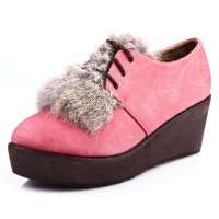 Caerphilly卡芙琳真兔毛松糕厚底坡跟秋季短靴女靴CL1159 红色39