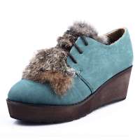 Caerphilly卡芙琳真兔毛松糕厚底坡跟秋季短靴女靴CL1159 蓝色38