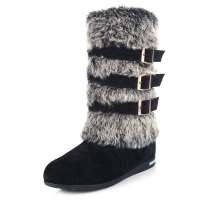 Caerphilly卡芙琳2012新品仿兔毛混搭内增高雪地靴女式鞋靴子CL036-9 黑色39