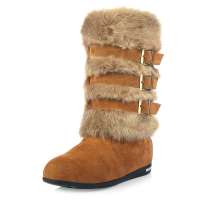 Caerphilly卡芙琳2012新品仿兔毛混搭内增高雪地靴女式鞋靴子CL036-9 驼色35